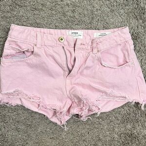 Cotton On Light Pink Distressed Jean Shorts low rise